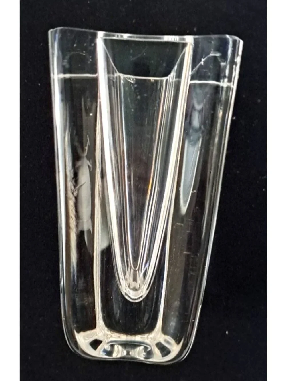 Vintage Skruf Sweden MCM Art Glass Lead Crystal Etched Vase Praying Girl Signed